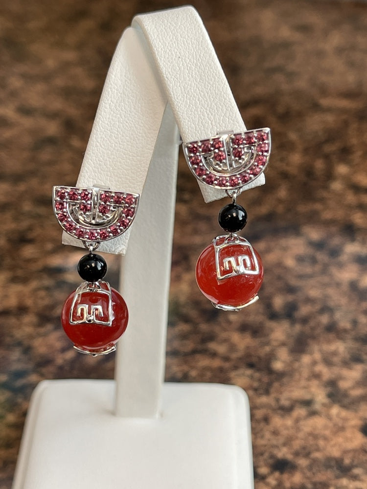 14 Karat White Gold Dangle Earrings with Carnelian and Topaz Gemstones