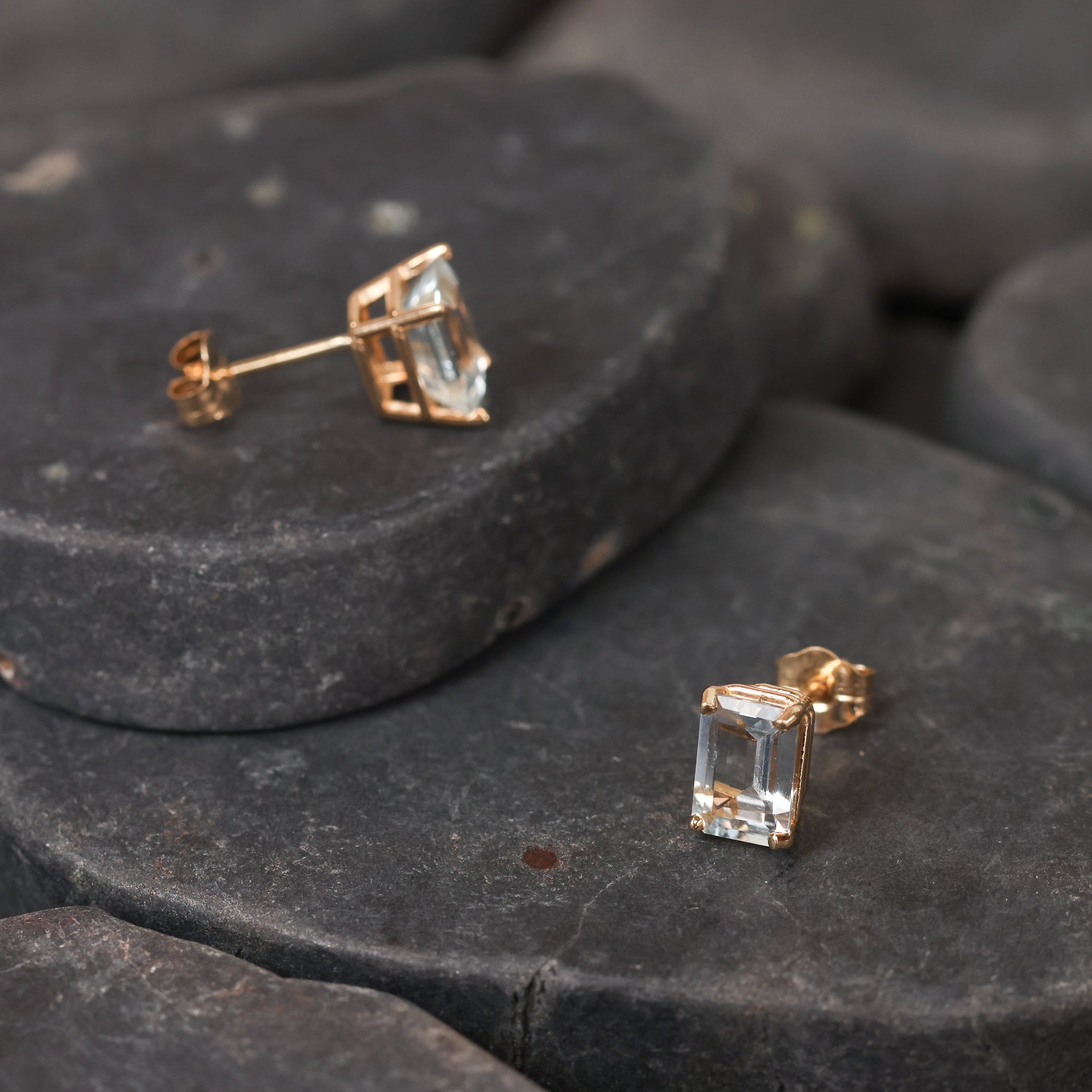 10 Karat Yellow Gold Emerald Cut Cubic Zirconia Stud Earrings