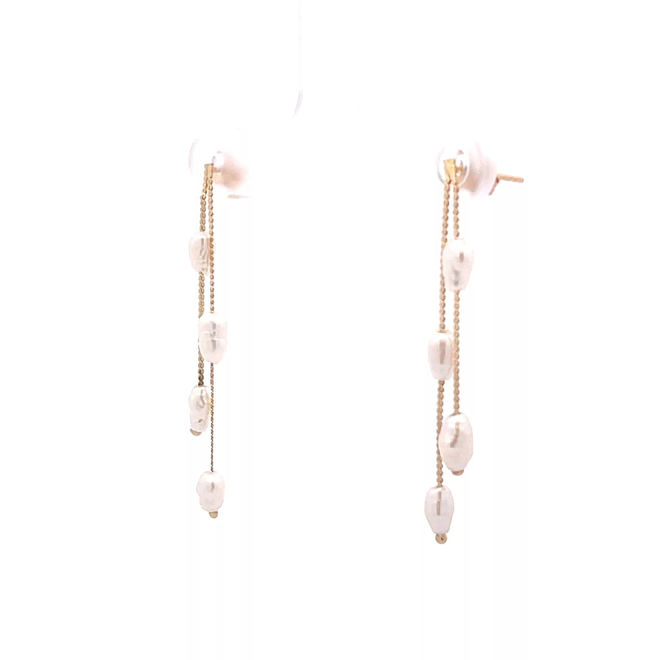 14 Karat Yellow Gold Dangle Stud Earrings with Freshwater Pearl - Exquisite Fine Jewelry with a Touch of Elegance