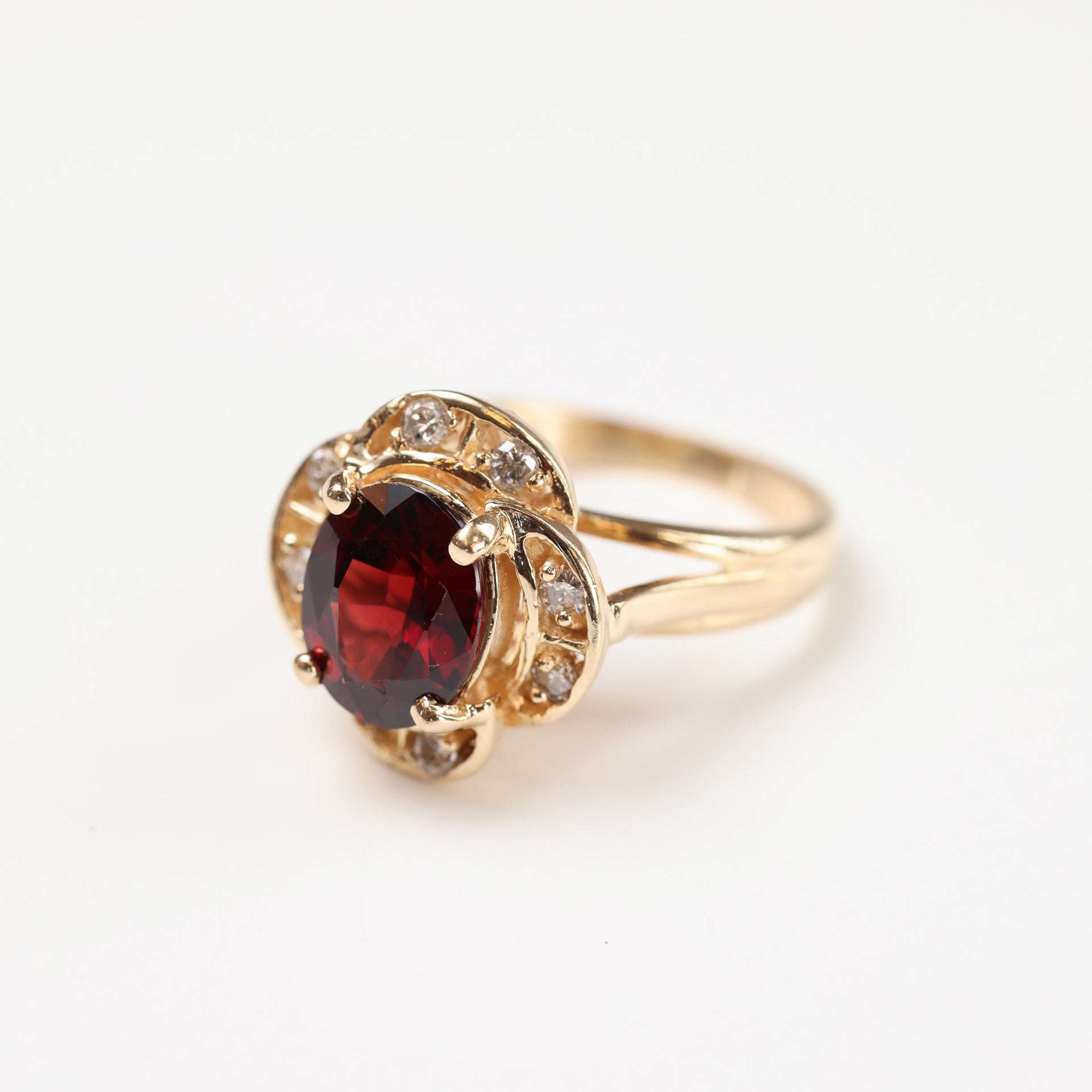 14 Karat Yellow Gold Garnet & Diamond Ring Size 5.5