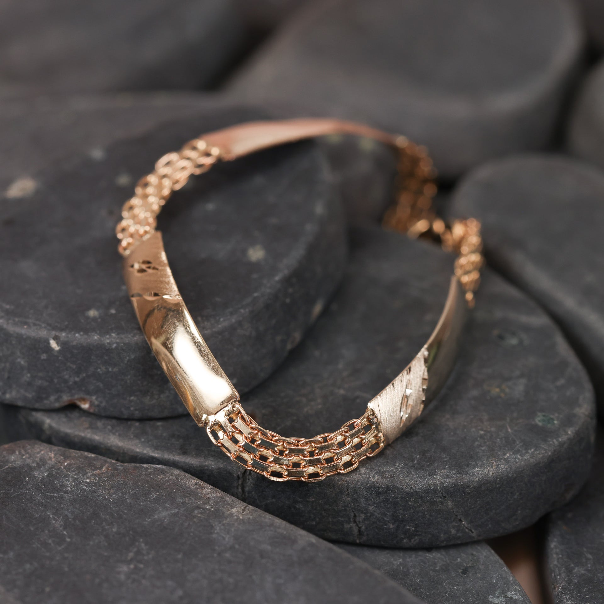 10 Karat Tri-color Plate Links Bracelet